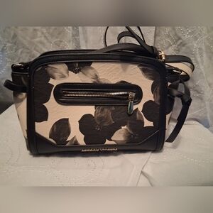 Adrienne Vittadini Black and Cream Floral Crossbody Bag